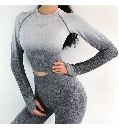 Yoga Set Long Sleeve Crop Tops