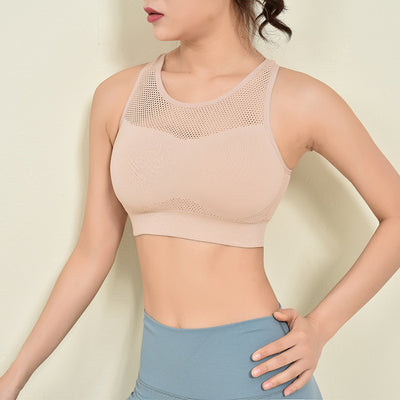 Solid Hollow Out Mesh Sports Bra